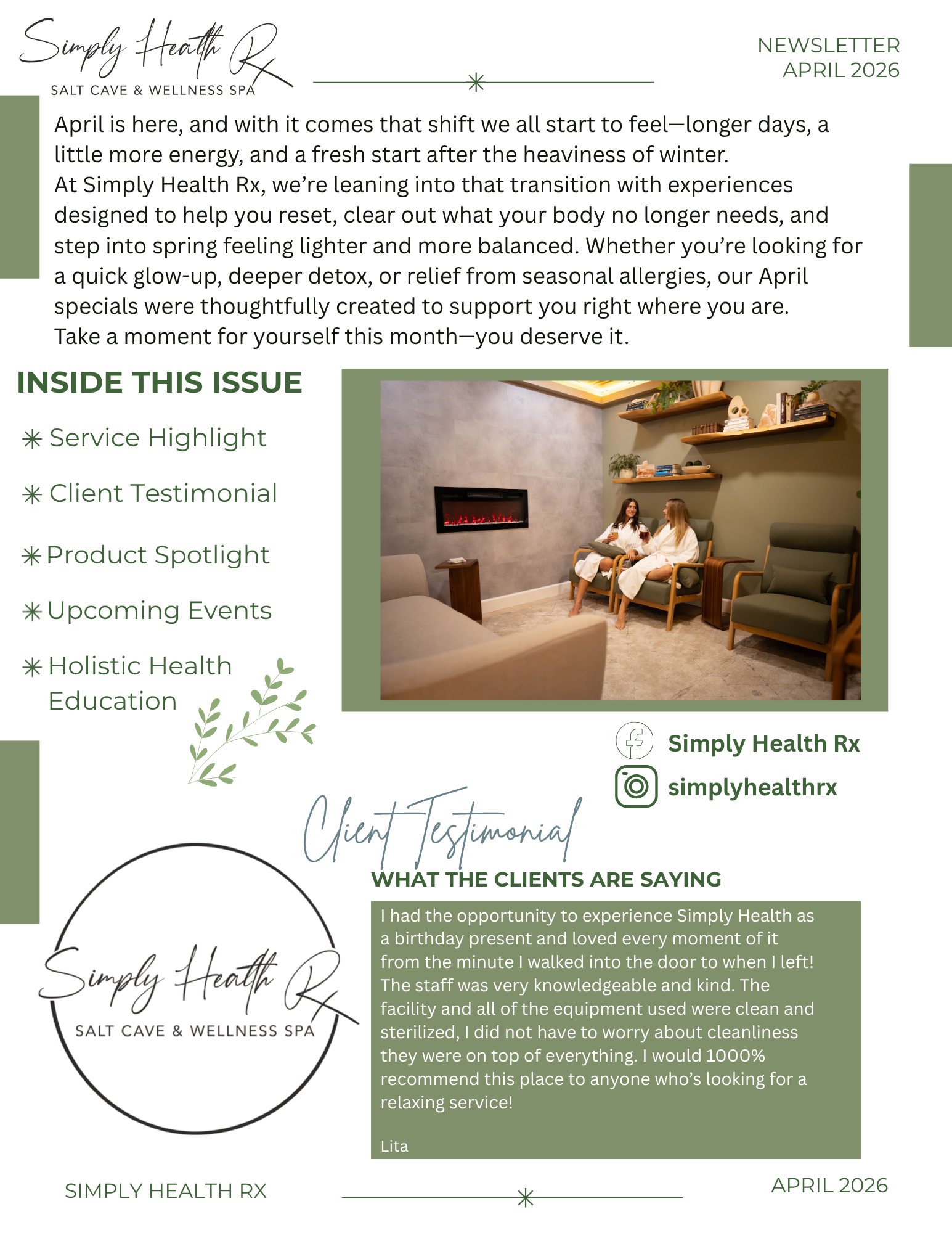 Simply Health Rx April 2026 Newsletter - Page 1