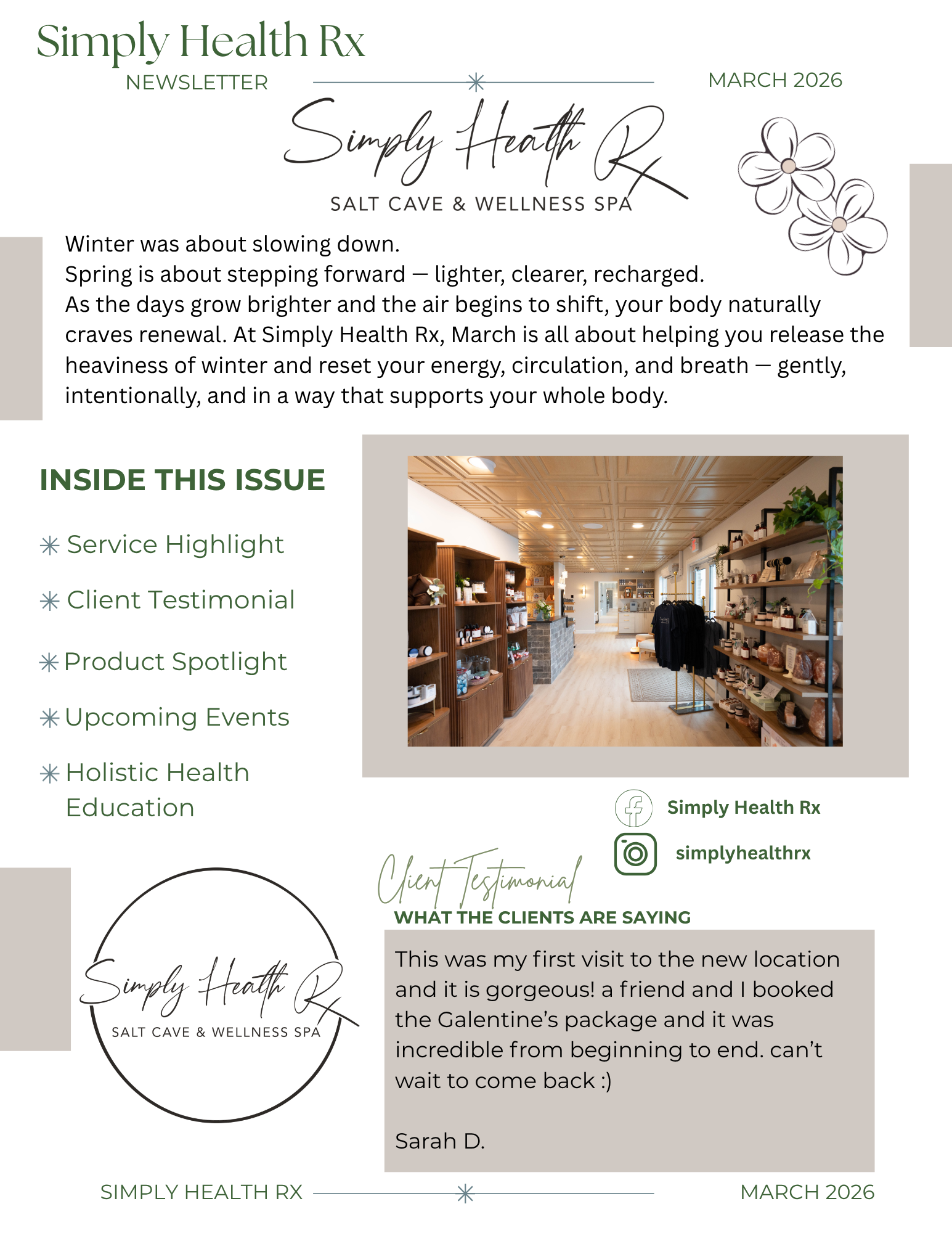 Simply Health Rx March 2026 Newsletter - Page 1