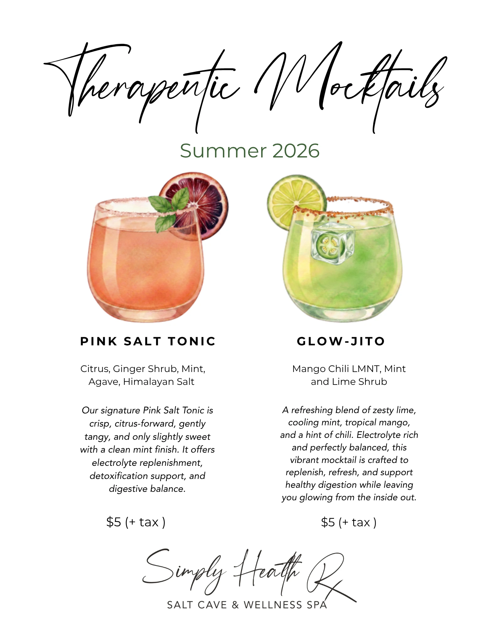 Therapeutic Mocktails Menu — Summer 2026 at Simply Health Rx