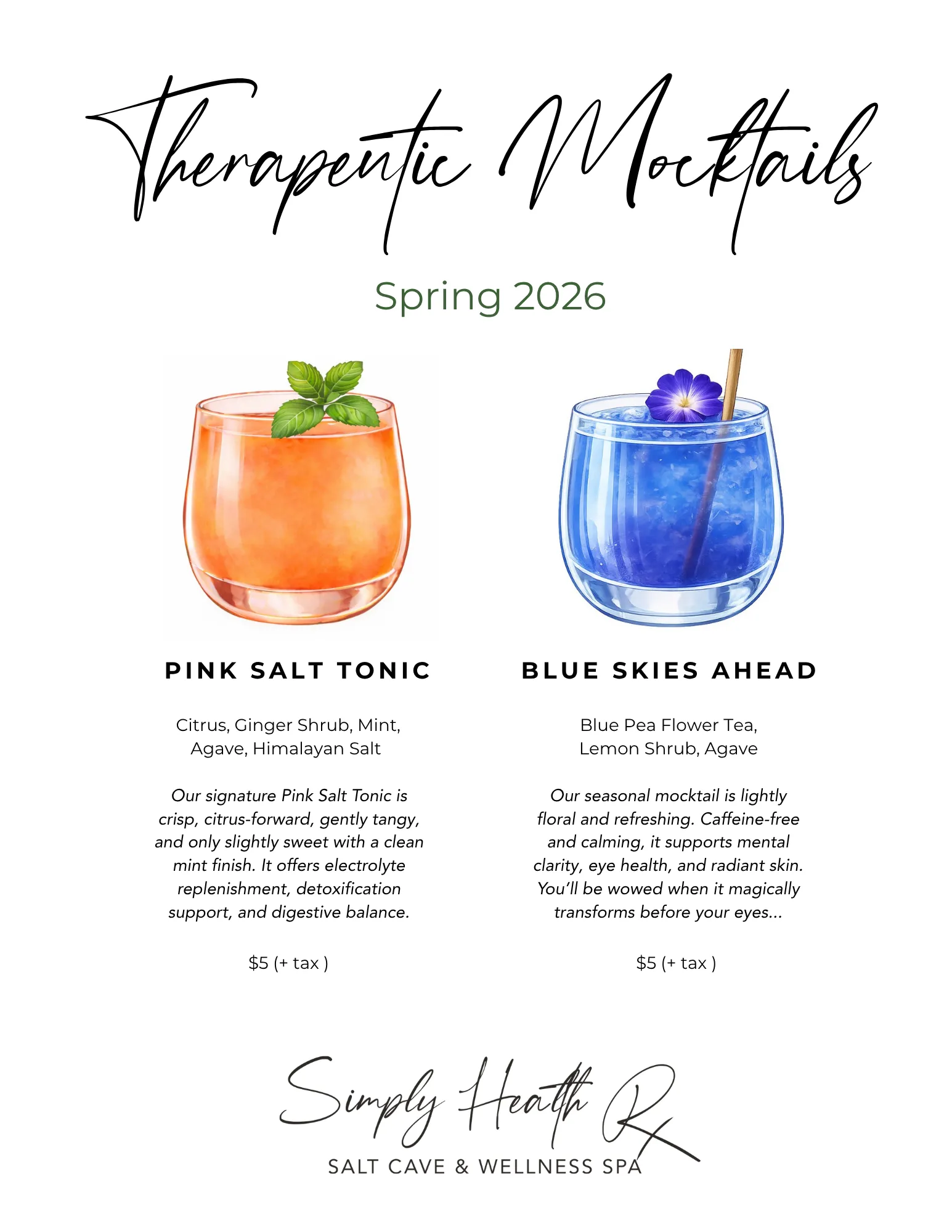 Therapeutic Mocktails Menu at Simply Health Rx